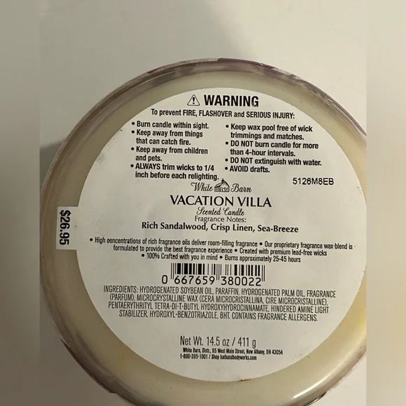 Bath & Body Works White Barn Vacation Villa 3-Wick Candle. - Picture 3 of 3